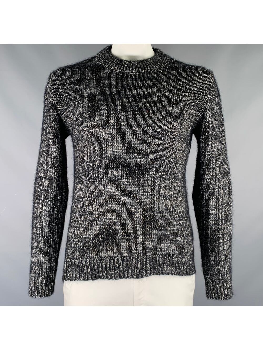 STEPHAN SCHNEIDER Size XL Grey Black Knit Cotton Blend Crew Neck Sweater